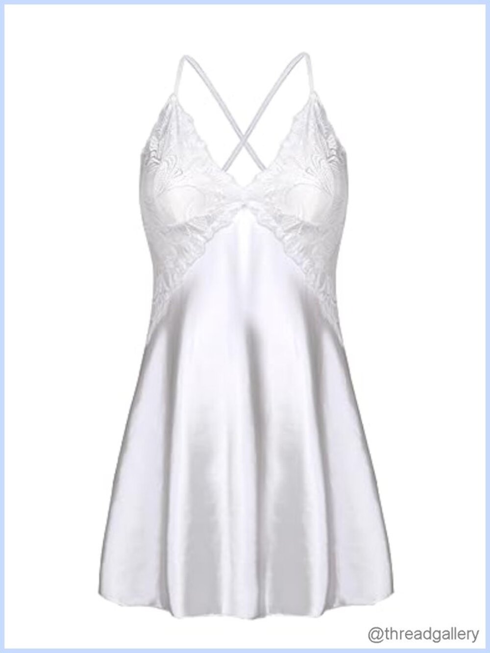 Satin Lace Chemise Mini Babydoll Halter Nightgown Set with G-String